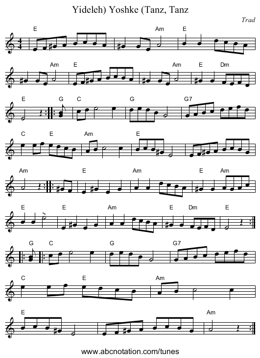 Yoshke (Tanz, Tanz, Yideleh) - staff notation