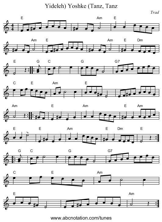 Yoshke (Tanz, Tanz, Yideleh) - staff notation