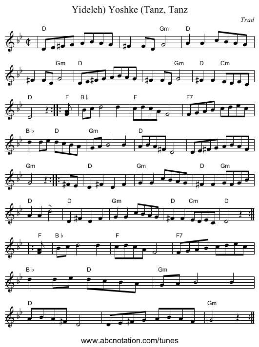 Yoshke (Tanz, Tanz, Yideleh) - staff notation