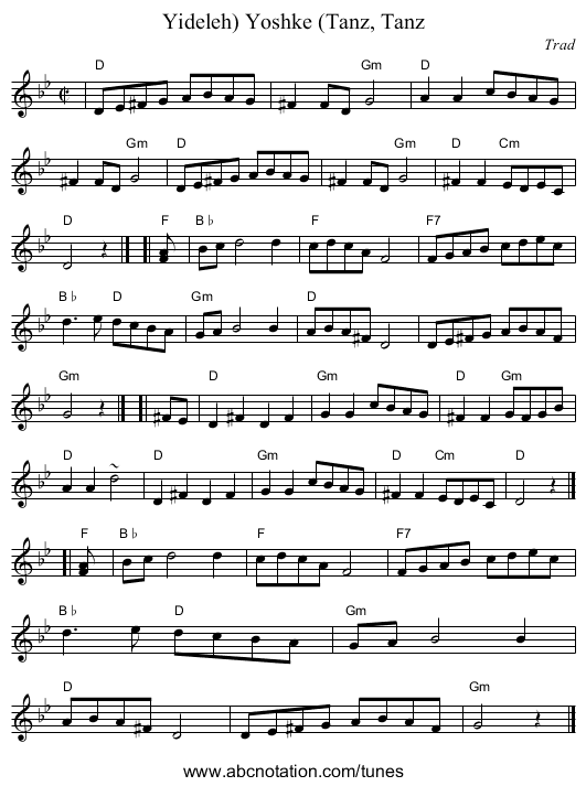 Yoshke (Tanz, Tanz, Yideleh) - staff notation