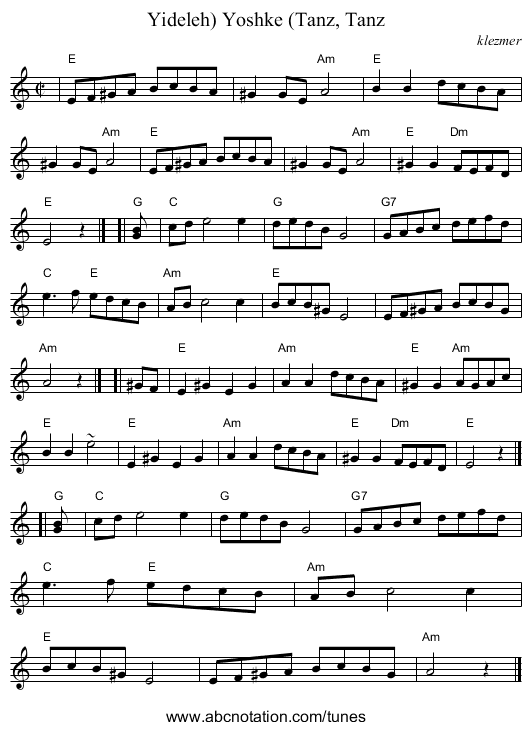 Yoshke (Tanz, Tanz, Yideleh) - staff notation