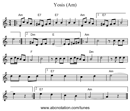 Yosis (Am) - staff notation