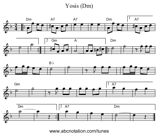 Yosis (Dm) - staff notation