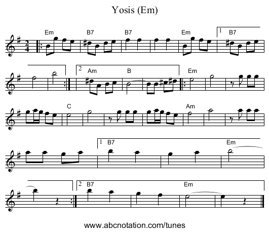 Yosis (Em) - staff notation