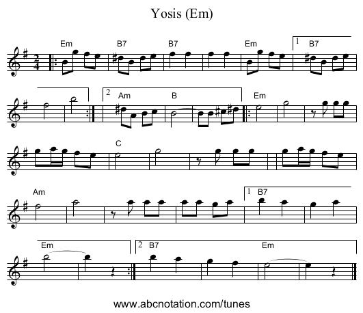 Yosis (Em) - staff notation
