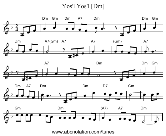 Yos'l Yos'l [Dm] - staff notation