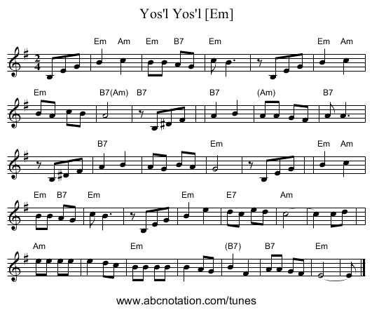 Yos'l Yos'l [Em] - staff notation