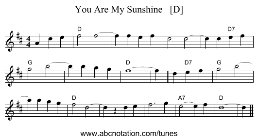 You Are My Sunshine   [D] - staff notation