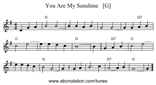 You Are My Sunshine   [G] - staff notation
