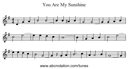 You Are My Sunshine - staff notation