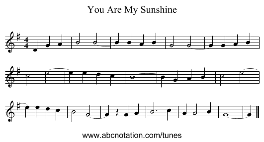 You Are My Sunshine - staff notation