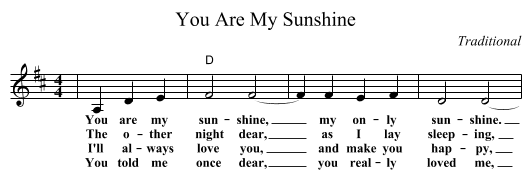 You Are My Sunshine - staff notation