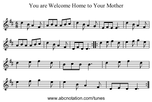 You are Welcome Home to Your Mother - staff notation
