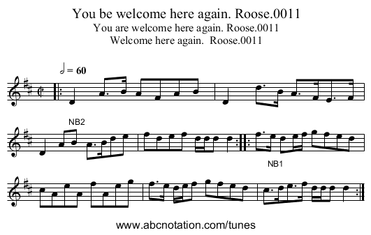 You be welcome here again. Roose.0011 - staff notation