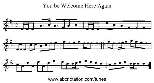 You be Welcome Here Again - staff notation