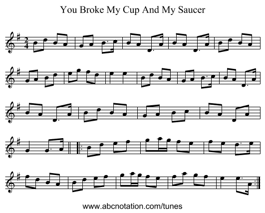 You Broke My Cup And My Saucer - staff notation