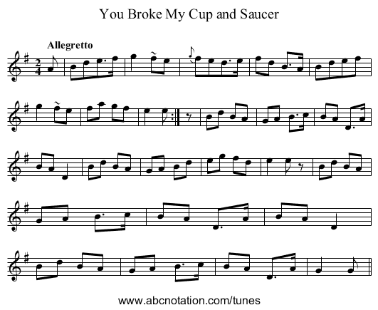 You Broke My Cup and Saucer - staff notation