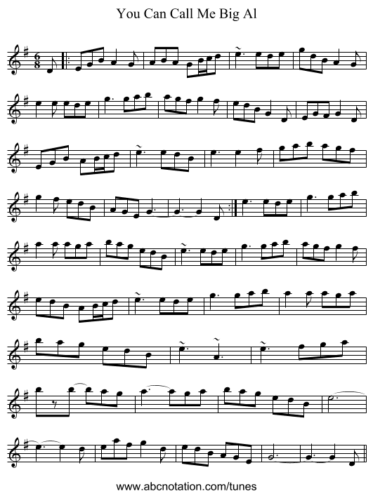 You Can Call Me Big Al - staff notation
