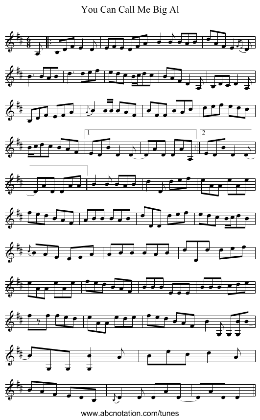 You Can Call Me Big Al - staff notation