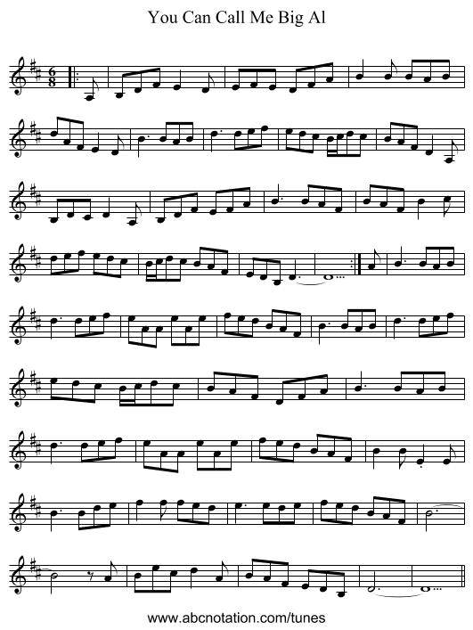 You Can Call Me Big Al - staff notation
