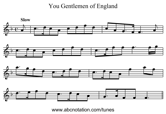 You Gentlemen of England - staff notation