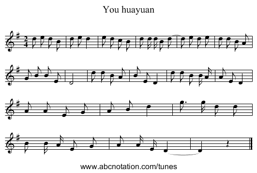You huayuan - staff notation