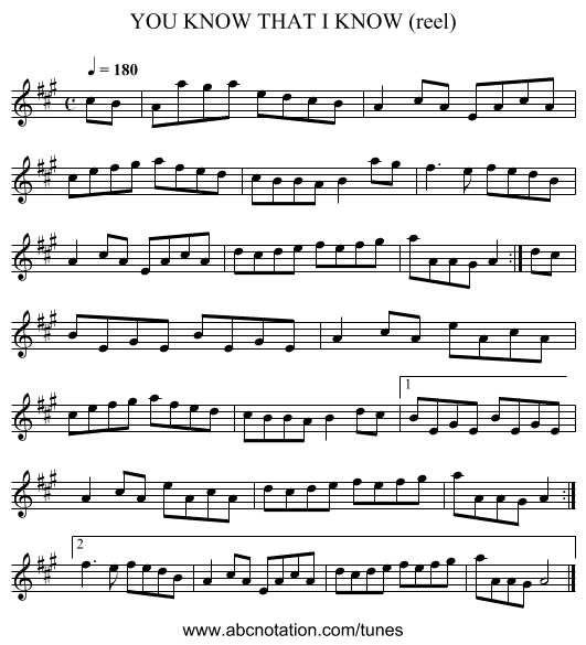 YOU KNOW THAT I KNOW (reel) - staff notation