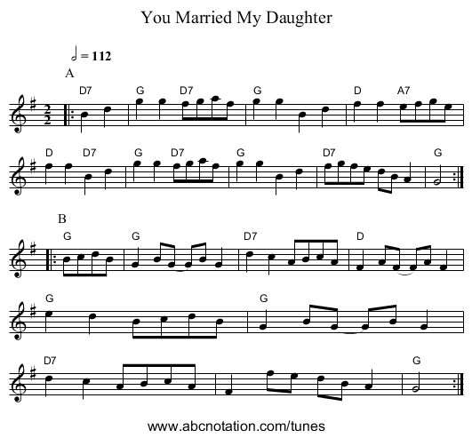 You Married My Daughter - staff notation