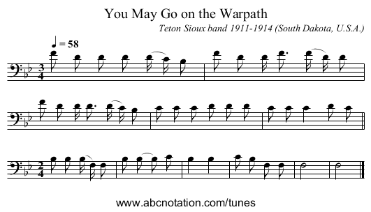You May Go on the Warpath - staff notation