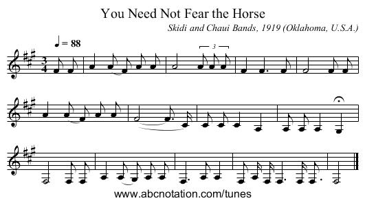 You Need Not Fear the Horse - staff notation