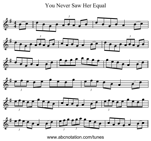 You Never Saw Her Equal - staff notation