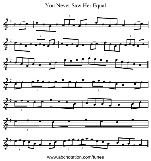 You Never Saw Her Equal - staff notation