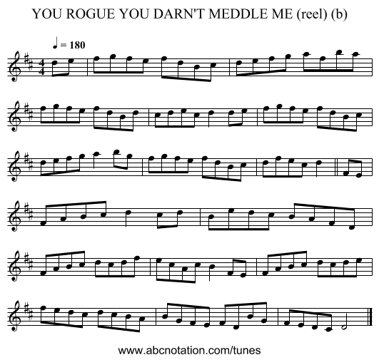 YOU ROGUE YOU DARN'T MEDDLE ME (reel) (b) - staff notation