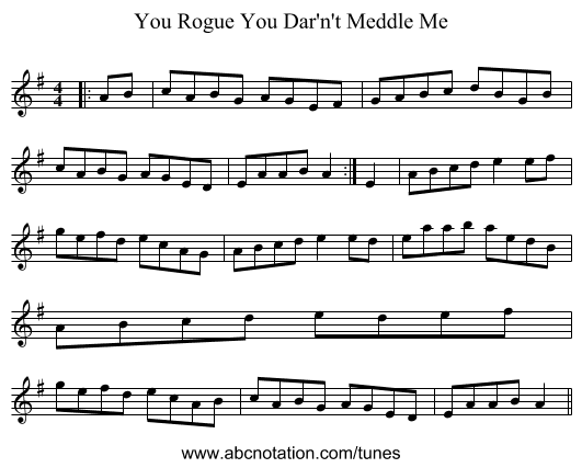 You Rogue You Dar'n't Meddle Me - staff notation