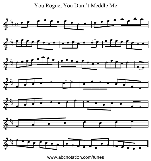 You Rogue, You Darn’t Meddle Me - staff notation