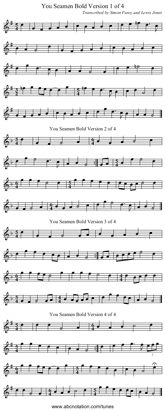 You Seamen Bold Version 1 of 4 - staff notation