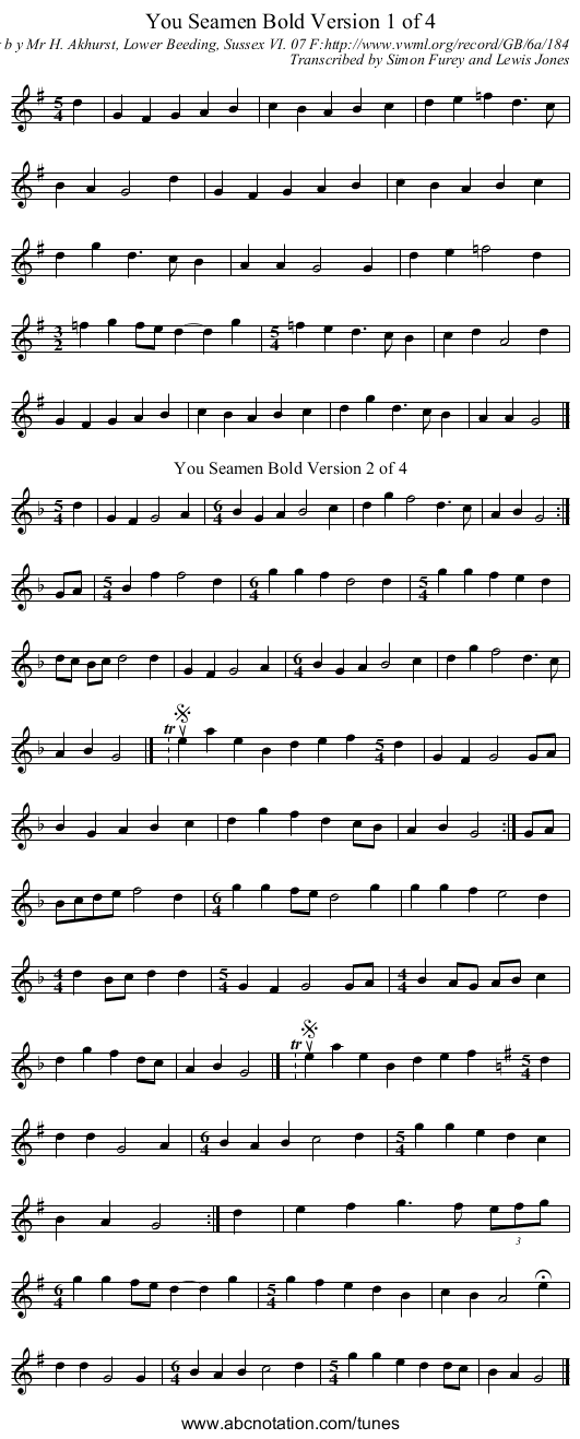 You Seamen Bold Version 1 of 4 - staff notation