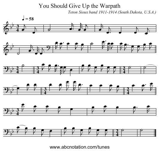 You Should Give Up the Warpath - staff notation