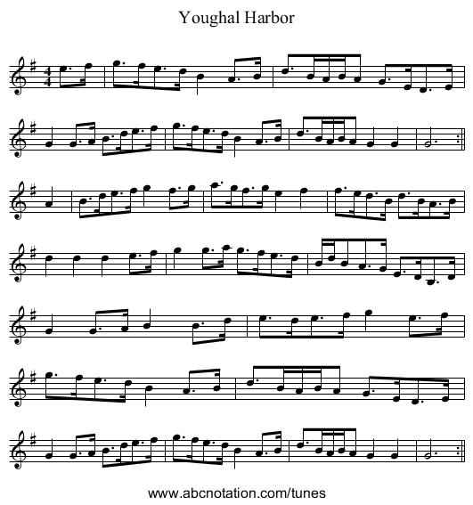 Youghal Harbor - staff notation