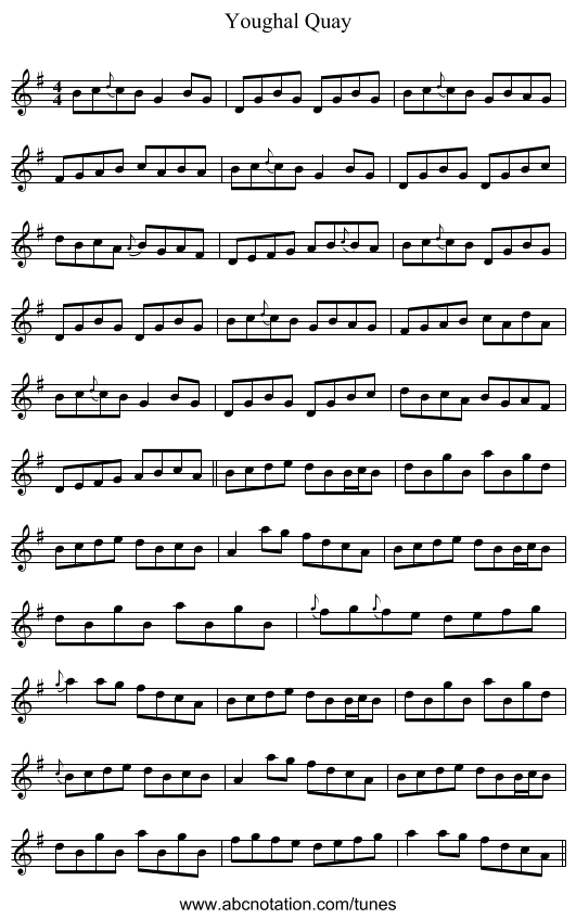 Youghal Quay - staff notation