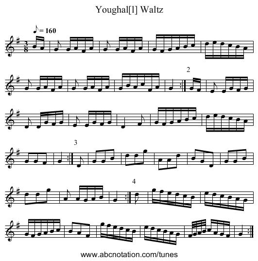 Youghal[l] Waltz - staff notation