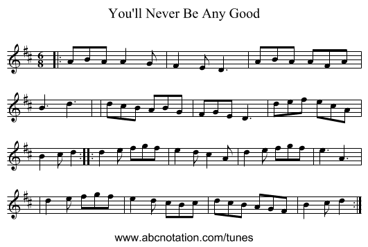You'll Never Be Any Good - staff notation