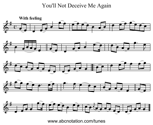 You'll Not Deceive Me Again - staff notation