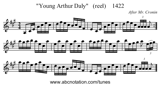 Young Arthur Daly   (reel)    1422 - staff notation