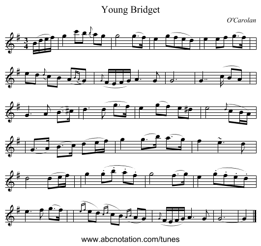 Young Bridget - staff notation
