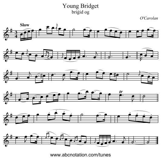 Young Bridget - staff notation