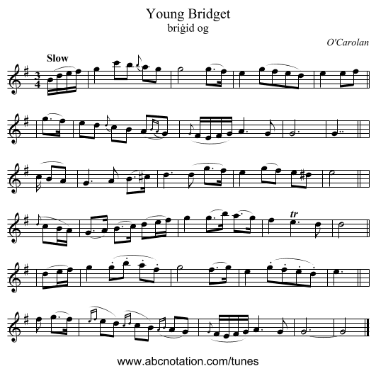 Young Bridget - staff notation