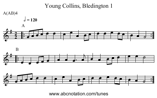 Young Collins, Bledington 1 - staff notation
