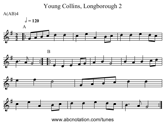 Young Collins, Longborough 2 - staff notation