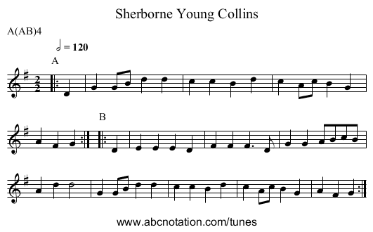Young Collins, Sherborne - staff notation
